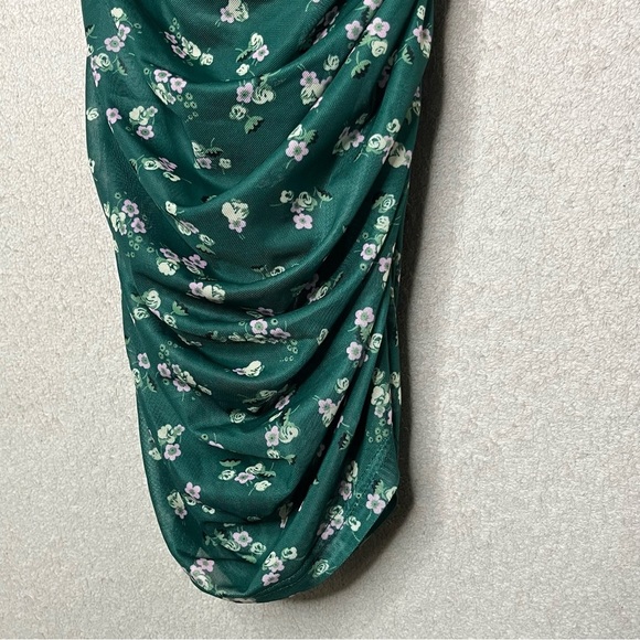 Bp. Nordstrom Ruched Mesh Body-con Mini Dress-Green Floral-Women’s S-Cottage-NEW - Picture 9 of 9